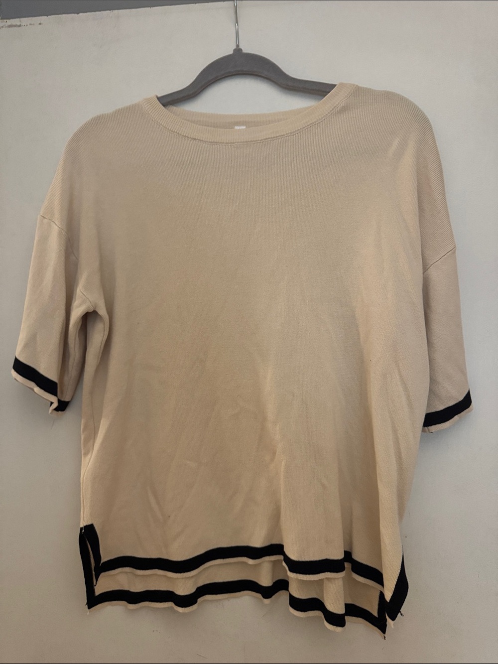 Men's Beige Short-Sleeve Crewneck Shirt with Black Trim